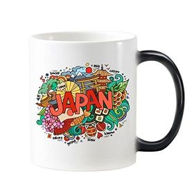 Dıythinker I Love Japan Asia Culture Renkli Sevimli Sakura Bonsai Geyşa Sushi El Dekorasyonu Sanat İllüstrasyon Desen Değiştiren Isıya Duyarlı Renk Kupa