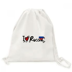 DIYThinker I Love Russia Kelime Bayrağı Aşk Kalp Illüstrasyon Tuval İpli Sırt Çantası