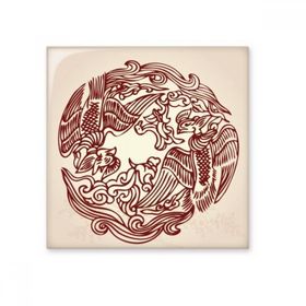 Dıythinker İki Çin Phoenix Hayvan Daire Portre 20x20 cm Seramik Karo