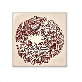 Dıythinker İki Çin Phoenix Hayvan Daire Portre 20x20 cm Seramik Karo