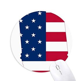 Dıythinker Illinois ABD Haritası Yıldızlar Çizgili Bayrak Şekilli Baskılı Yuvarlak Kaymaz Kauçuk Mouse Pad