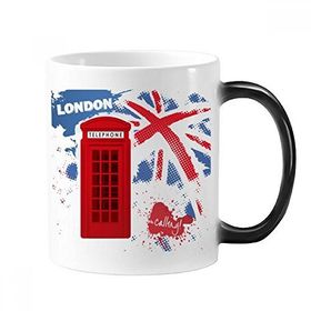 Dıythinker İngiltere İngiltere Londra Bayrağı Kırmızı Telefon Kabini Değiştiren Isıya Duyarlı Renk Değişen Kupa
