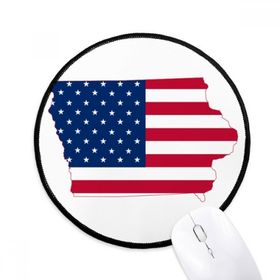 Dıythinker Iowa ABD Haritası Yıldız Çizgili Bayrak Şekli Yuvarlak Kaymaz Mouse Pad