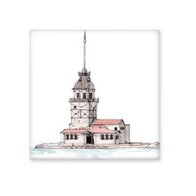Dıythinker İstanbul Türkiyede Kız Kulesi Seramik 10x10 cm Seramik Karo