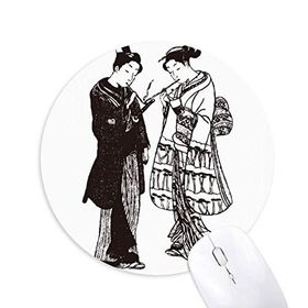 Dıythinker Japon Eskizi Japon Tarzı Sanat Baskılı Yuvarlak Kaymaz Kauçuk Mouse Pad