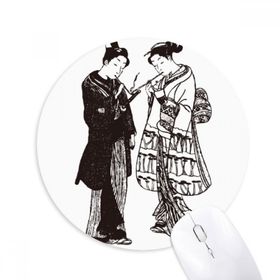 Dıythinker Japon Eskizi Japon Tarzı Sanat Baskılı Yuvarlak Kaymaz Kauçuk Mouse Pad