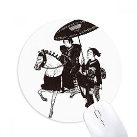 Dıythinker Japon Kadın Binicilik At Çizimi Baskılı Yuvarlak Kaymaz Kauçuk Mouse Pad