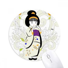 Dıythinker Japon Kimono Kız Desenli Baskılı Yuvarlak Kaymaz Kauçuk Mouse Pad