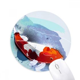Dıythinker Japon Koi Balık Suluboya Stili Baskılı Yuvarlak Kaymaz Kauçuk Mouse Pad