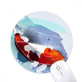 Dıythinker Japon Koi Balık Suluboya Stili Baskılı Yuvarlak Kaymaz Kauçuk Mouse Pad