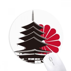 Dıythinker Japon Krizantem ve Tapınak Baskılı Yuvarlak Kaymaz Kauçuk Mouse Pad