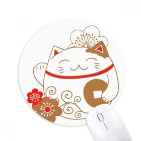 Dıythinker Japon Şanslı Şans Kedi Çiçek Bakır Baskılı Yuvarlak Kaymaz Kauçuk Mouse Pad