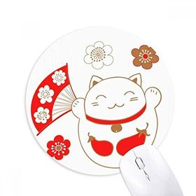 Dıythinker Japon Şanslı Şans Kedi Çiçek Bakır Baskılı Yuvarlak Kaymaz Kauçuk Mouse Pad