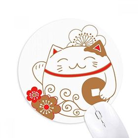 Dıythinker Japon Şanslı Şans Kedi Çiçek Bakır Baskılı Yuvarlak Kaymaz Kauçuk Mouse Pad