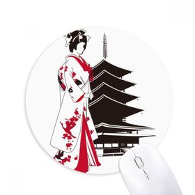 Dıythinker Japon Tarzı Kimono Kız Baskılı Yuvarlak Kaymaz Kauçuk Mouse Pad