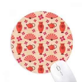 Dıythinker Japon Vazo Çaydanlık Taraftarı Sakura Baskılı Yuvarlak Kaymaz Kauçuk Mouse Pad
