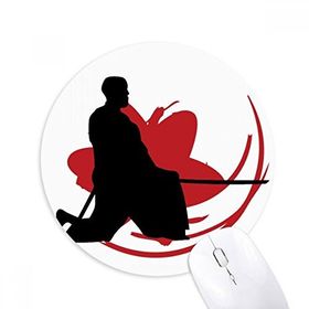 Dıythinker Japonya Asya Samuray Katana Sakura Hew Silüeti Baskılı Yuvarlak Kaymaz Kauçuk Mouse Pad