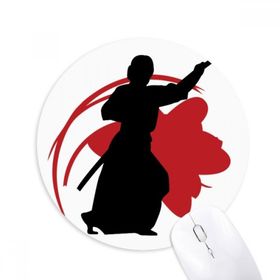 Dıythinker Japonya Asya Samuray Katana Sakura Parry Silüeti Baskılı Yuvarlak Kaymaz Kauçuk Mouse Pad