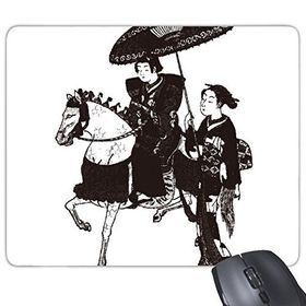Dıythinker Japonya Geleneksel Kültür Siyah Kimono Kadın Binme At Şemsiye Çizim Çizimi Japon Tarzı Sanat İllüstrasyonu Dikdörtgen Kaymaz Kauçuk Mouse Pad