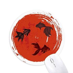 Dıythinker Japonya Kırmızı Japon Balığı Baskılı Yuvarlak Portre Baskılı Yuvarlak Kaymaz Kauçuk Mouse Pad