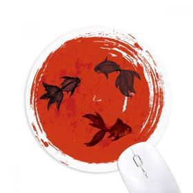 Dıythinker Japonya Kırmızı Japon Balığı Baskılı Yuvarlak Portre Baskılı Yuvarlak Kaymaz Kauçuk Mouse Pad