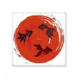 Dıythinker Japonya Kırmızı Japon Balığı Daire Portre Seramik 10x10 cm Seramik Karo