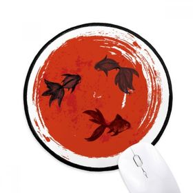 Dıythinker Japonya Kırmızı Japon Balığı Daire Portre Yuvarlak Kaymaz Mouse Pad