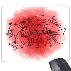Dıythinker Japonya Kültürü Kırmızı Siyah Japon Tarzı Altın Balığı Dalgaları Mürekkep ve Yıkama El Dekorasyonu İllüstrasyon Dikdörtgen Kaymaz Kauçuk Mouse Pad
