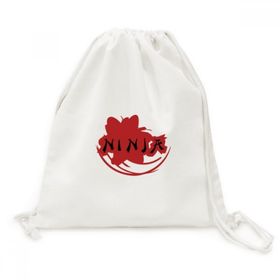 Dıythinker Japonya Ninja Kelimeler Sakura Silüeti Kanvas İpli Sırt Çantası