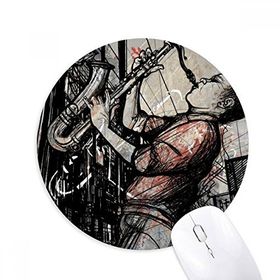 Dıythinker Jazz Müzik Sokak Kültürü İllüstrasyon Baskılı Yuvarlak Kaymaz Kauçuk Mouse Pad
