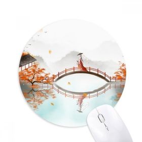Dıythinker Jincheng Sonbahar Çin Stili Suluboya Baskılı Yuvarlak Kaymaz Kauçuk Mouse Pad
