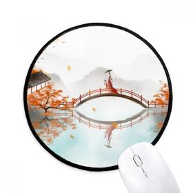 Dıythinker Jincheng Sonbahar Çin Tarzı Suluboya Yuvarlak Kaymaz Mouse Pad