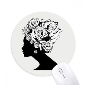 Dıythinker Kadın Gül Siyah Beyaz Çiçek Bitki Baskılı Yuvarlak Kaymaz Kauçuk Mouse Pad