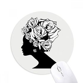 Dıythinker Kadın Gül Siyah Beyaz Çiçek Bitki Baskılı Yuvarlak Kaymaz Kauçuk Mouse Pad