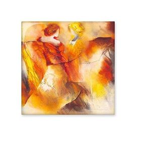 Dıythinker Kadın Turuncu Renk Soyut Yağlı Okullar Baskı Boyama Seramik Dekorasyon 10x10 cm Seramik Karo
