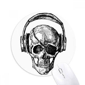Dıythinker Kafatası Kulaklık Müzik Çılgın Desen Baskılı Yuvarlak Kaymaz Kauçuk Mouse Pad