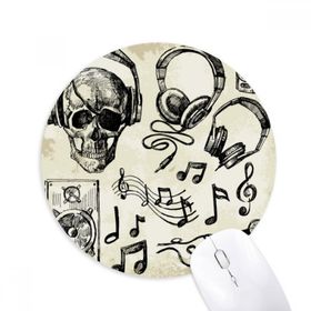 Dıythinker Kafatası Kulaklık Müzik Enstrüman Desenli Baskılı Yuvarlak Kaymaz Kauçuk Mouse Pad