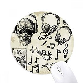 Dıythinker Kafatası Kulaklık Müzik Enstrüman Desenli Baskılı Yuvarlak Kaymaz Kauçuk Mouse Pad