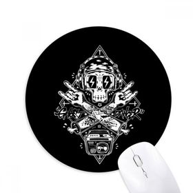 Dıythinker Kafatası Siyah Müzik Dinleme İllüstrasyonu Baskılı Yuvarlak Kaymaz Kauçuk Mouse Pad