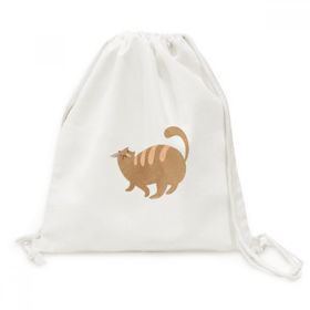 DIYThinker Kahverengi Şişman Kedi Hayvan Suluboya Tuval İpli Sırt Çantası