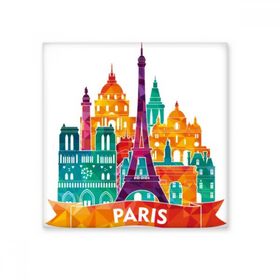 Dıythinker Kalesi Paris Fransa Eyfel Kulesi Ulusal Bayrak Mimarisi Özel Manzara İllüstrasyon Desen 15x15 cm Seramik Karo