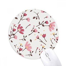 Dıythinker Kalliopsis Pembe Çiçek Bitki Yaprakları Baskılı Yuvarlak Kaymaz Kauçuk Mouse Pad