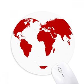 Dıythinker Kalp Kırmızı Dünya Haritası Sevgililer Günü Baskılı Yuvarlak Kaymaz Kauçuk Mouse Pad