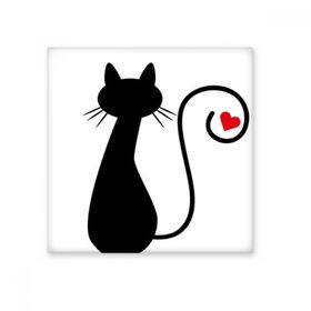 Dıythinker Kalp Şekilli Kedi Oturur Figür Sihouette Koruyucu Hayvan Hayvan Hayvan Sevgili 10x10 cm Seramik Karo