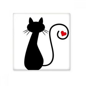 Dıythinker Kalp Şekilli Kedi Oturur Figür Sihouette Koruyucu Hayvan Hayvan Hayvan Sevgili 10x10 cm Seramik Karo