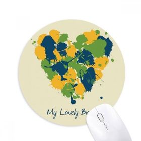 Dıythinker Kalp Şekilli My Lovely Brazil Brezilya Baskılı Yuvarlak Kaymaz Kauçuk Mouse Pad
