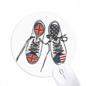 Dıythinker Kanvas Ayakkabı ABD Birleşik Krallık Bayrağı Desenli Baskılı Yuvarlak Kaymaz Kauçuk Mouse Pad