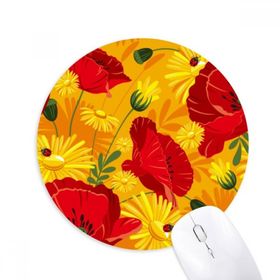 Dıythinker Kanvas Çiçekler Bitki Boyama Mısır Gelincik Baskılı Yuvarlak Kaymaz Kauçuk Mouse Pad