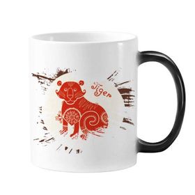 Dıythinker Kaplan 350 ml yılı Hayvan Çin Zodyak Kırmızı Değişen Renk Kupa Kupa Değiştiren Isıya Duyarlı Kulplu