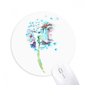 Dıythinker Karahindiba Kabin Masa Vazosu Suluboya Boyama Baskılı Yuvarlak Kaymaz Kauçuk Mouse Pad